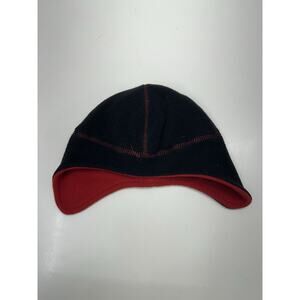 Target Brand Childrens Hat Size Youth 4-7 Black Fleece Red Lined Pull On Beanie